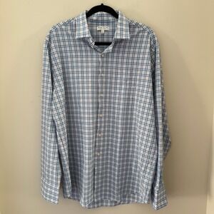 Peter Millar Summer Comfort Mens Blue Plaid‎ Long Sleeve Shirt